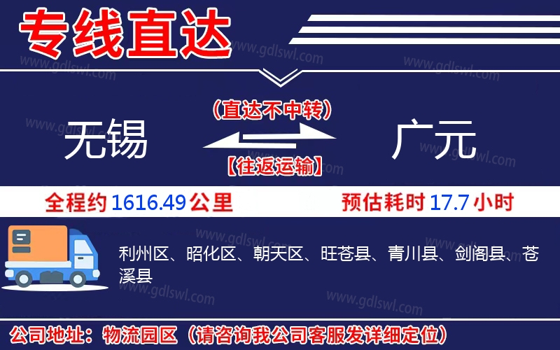 無(wú)錫到廣元物流公司